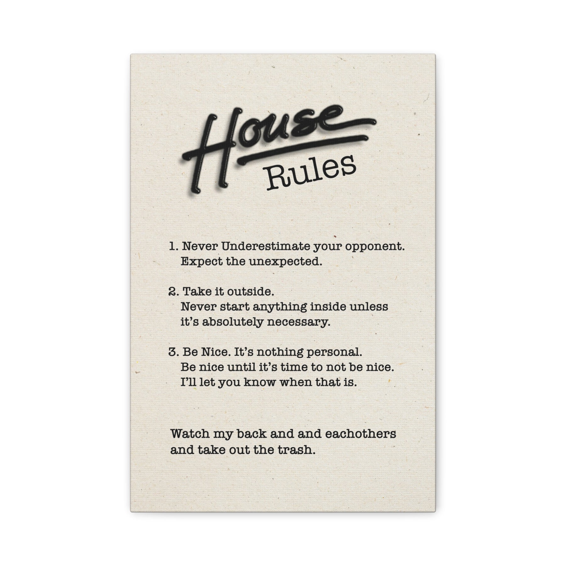 Road House Rules Canvas